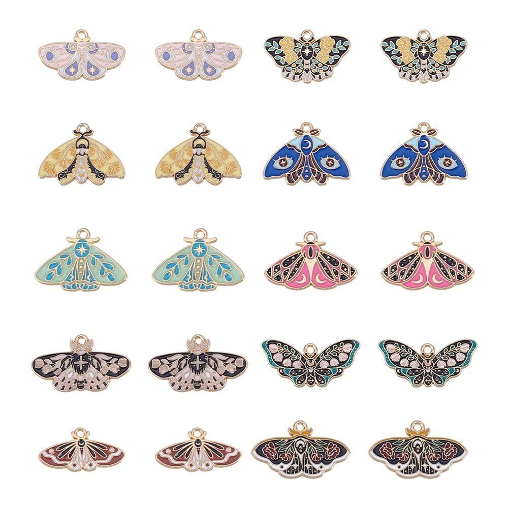7586 10 Styles 20Pcs Colorful Butterfly Moth Charms Enamel Metal Flying